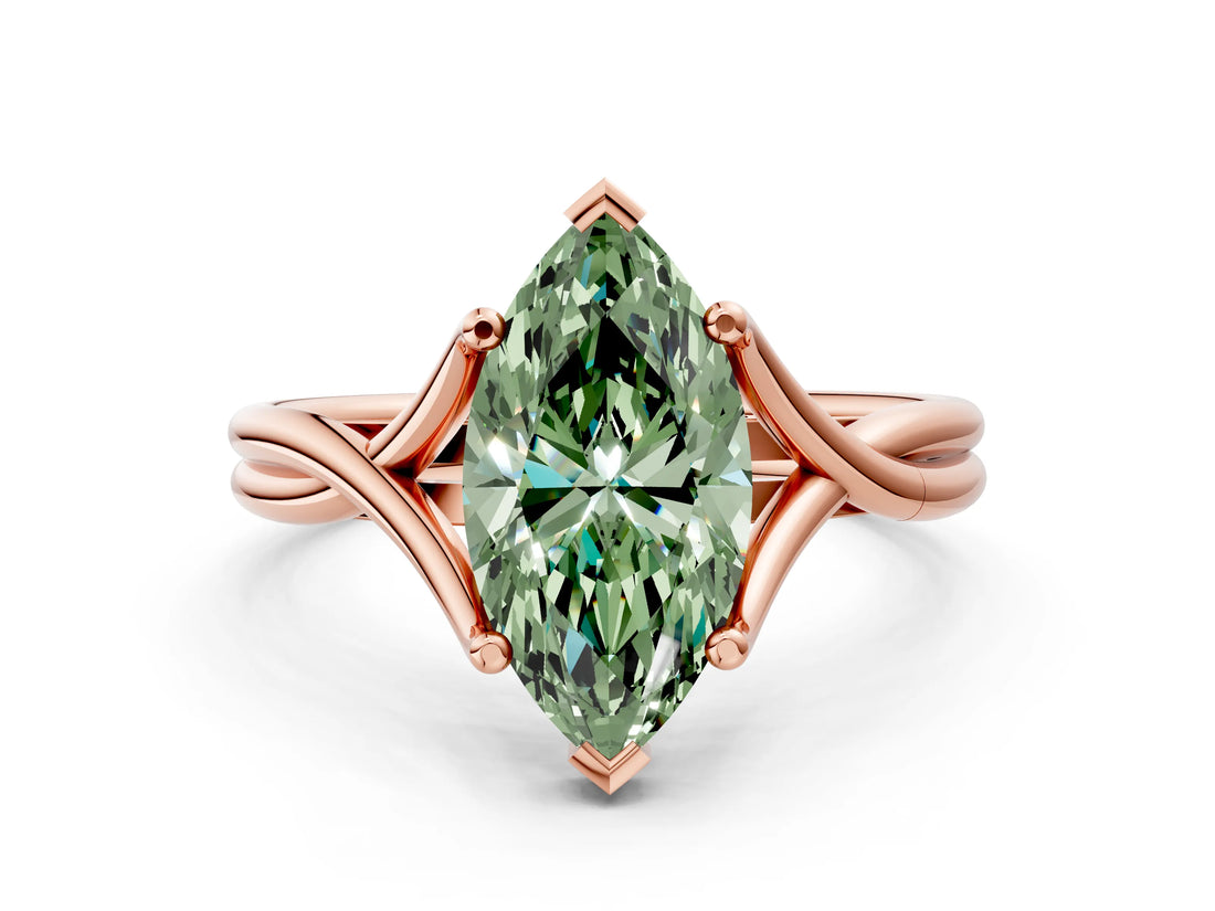 Rose gold Fancy Green Marquise Cut Diamond Solitaire Twist Band Prong Setting Ring_67