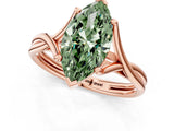 Rose gold Fancy Green Marquise Cut Diamond Solitaire Twist Band Prong Setting Ring_68