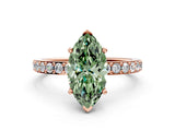 Rose gold Fancy Green Marquise  Cut Diamond Solitaire with Pave Band and Four-Prong Setting 1
