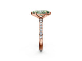 Rose gold Fancy Green Marquise  Cut Diamond Solitaire with Pave Band and Four-Prong Setting 3