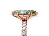 Rose gold Fancy Green Marquise  Cut Diamond Solitaire with Pave Band and Four-Prong Setting