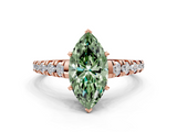 Rose gold Fancy Green Marquise  Cut Diamond Solitaire with Pave Band and Four-Prong Setting_133