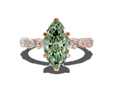 Rose gold Fancy Green Marquise Cut Diamond Solitaire with Side Stones, Pave Band, Four-Prong Setting_87