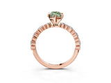 Rose gold Fancy Green Marquise Cut Diamond Solitaire with Side Stones, Pave Band, Four-Prong Setting_90