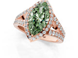 Rose gold Fancy Green Marquise Cut Diamond Split Shank Halo Ring with Four-Prong Setting_42