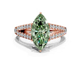 Rose gold Fancy Green Marquise Cut Diamond Split Shank Pavé Engagement Ring with Four-Prong Setting_85