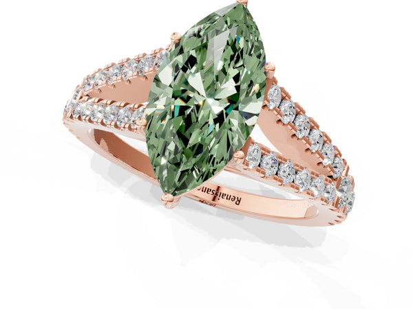 Rose Gold Marquise Graduated Split Shank Engagement Ring Setting for Fancy Green Center
