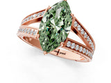 Rose gold Fancy Green Marquise Cut Diamond Split Shank Ring with Pavé Band and Four-Prong Setting_45
