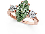 Rose gold Fancy Green Marquise Cut Diamond Three-Stone Engagement Ring with Prong Setting and Pavé Band_1