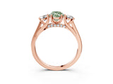 Rose gold Fancy Green Marquise Cut Diamond Three-Stone Engagement Ring with Prong Setting and Pavé Band_3