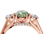 Rose gold Fancy Green Marquise Cut Diamond Three-Stone Engagement Ring with Prong Setting and Pavé Band_4
