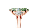 Rose gold Fancy Green Marquise Cut Diamond Three-Stone Engagement Ring with Prong Setting and Pavé Band_5