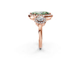 Rose gold Fancy Green Marquise Cut Diamond Three-Stone Halo Ring with Prong Setting and Pavé Accents_2