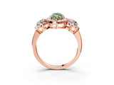 Rose gold Fancy Green Marquise Cut Diamond Three-Stone Halo Ring with Prong Setting and Pavé Accents_3