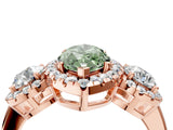 Rose gold Fancy Green Marquise Cut Diamond Three-Stone Halo Ring with Prong Setting and Pavé Accents_4