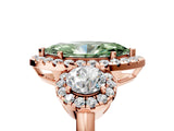 Rose gold Fancy Green Marquise Cut Diamond Three-Stone Halo Ring with Prong Setting and Pavé Accents_5