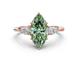 Rose gold Fancy Green Marquise Cut Diamond Three-Stone Ring with Pear Side Stones and Four-Prong Setting_73