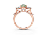 Rose gold Fancy Green Marquise Cut Diamond Three-Stone Ring with Prong Setting and Pavé Band_3