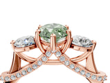 Rose gold Fancy Green Marquise Cut Diamond Three-Stone Ring with Prong Setting and Pavé Band_4