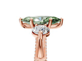 Rose gold Fancy Green Marquise Cut Diamond Three-Stone Ring with Prong Setting and Pavé Band_5