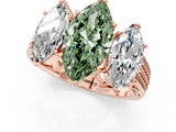 Rose gold Fancy Green Marquise Cut Diamond Three-Stone Ring with Prong Setting and Textured Band_1