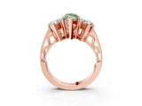 Rose gold Fancy Green Marquise Cut Diamond Three-Stone Ring with Prong Setting and Textured Band_3