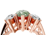 Rose gold Fancy Green Marquise Cut Diamond Three-Stone Ring with Prong Setting and Textured Band_4