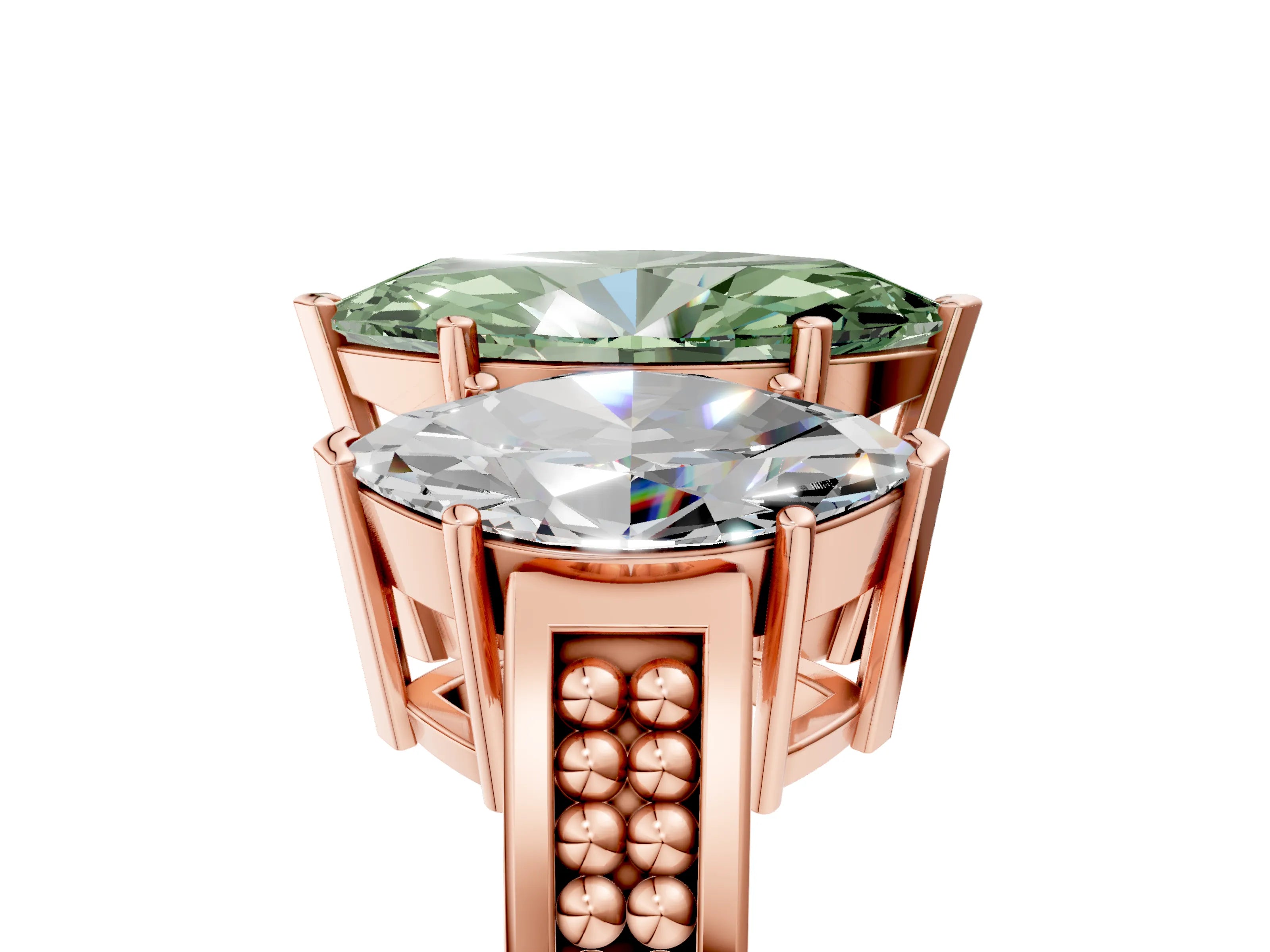 Rose gold Fancy Green Marquise Cut Diamond Three-Stone Ring with Prong Setting and Textured Band_5
