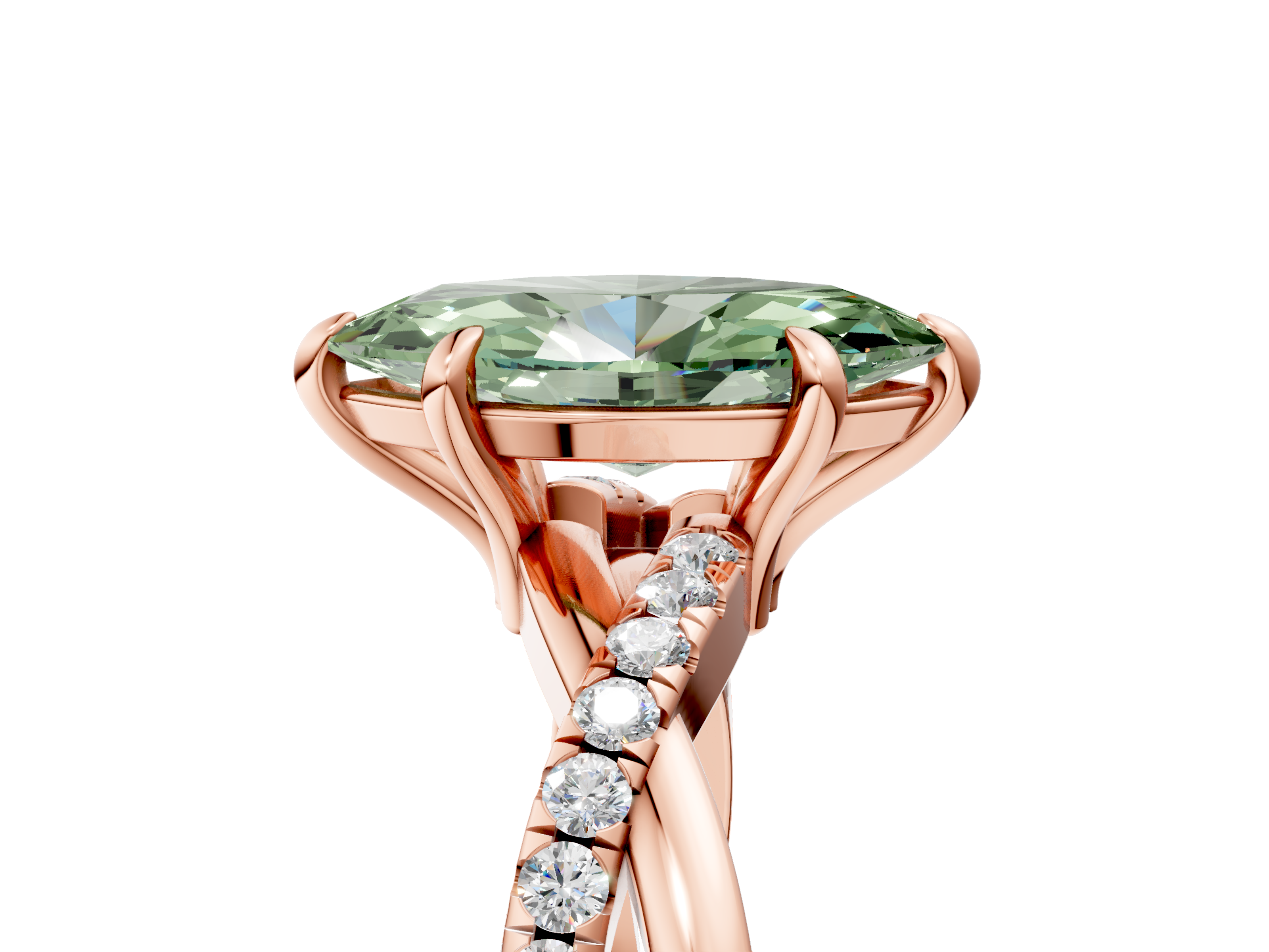 Rose gold Fancy Green Marquise  Cut Diamond Twist Band Solitaire with Prong Setting_43