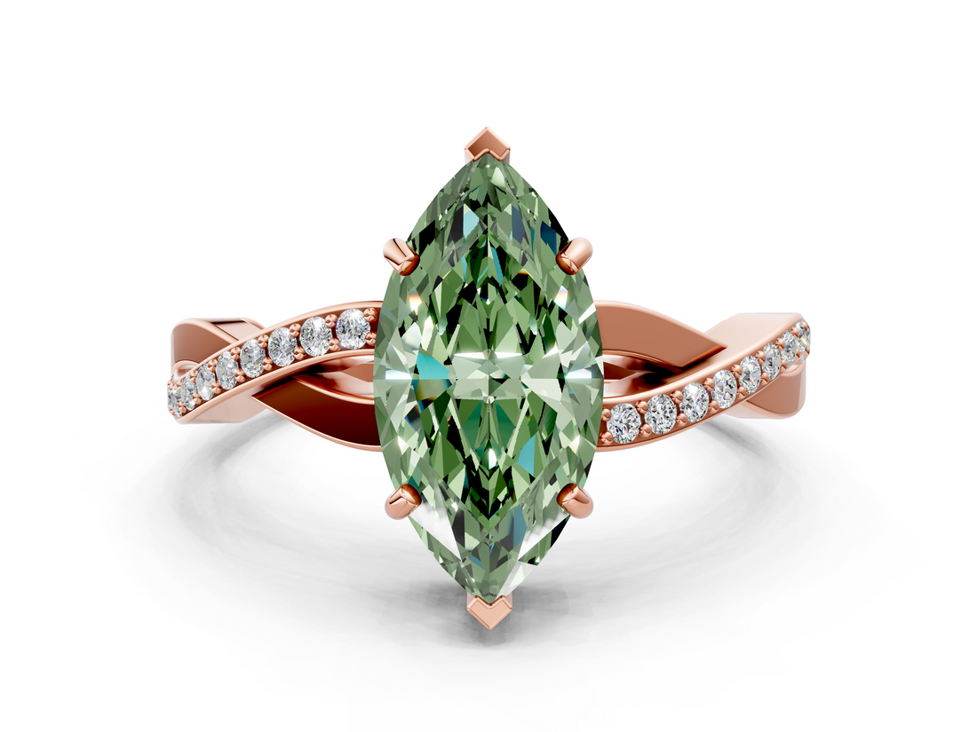 Rose gold Fancy Green Marquise  Cut Diamond Twisted Band Engagement Ring with Prong Setting_3