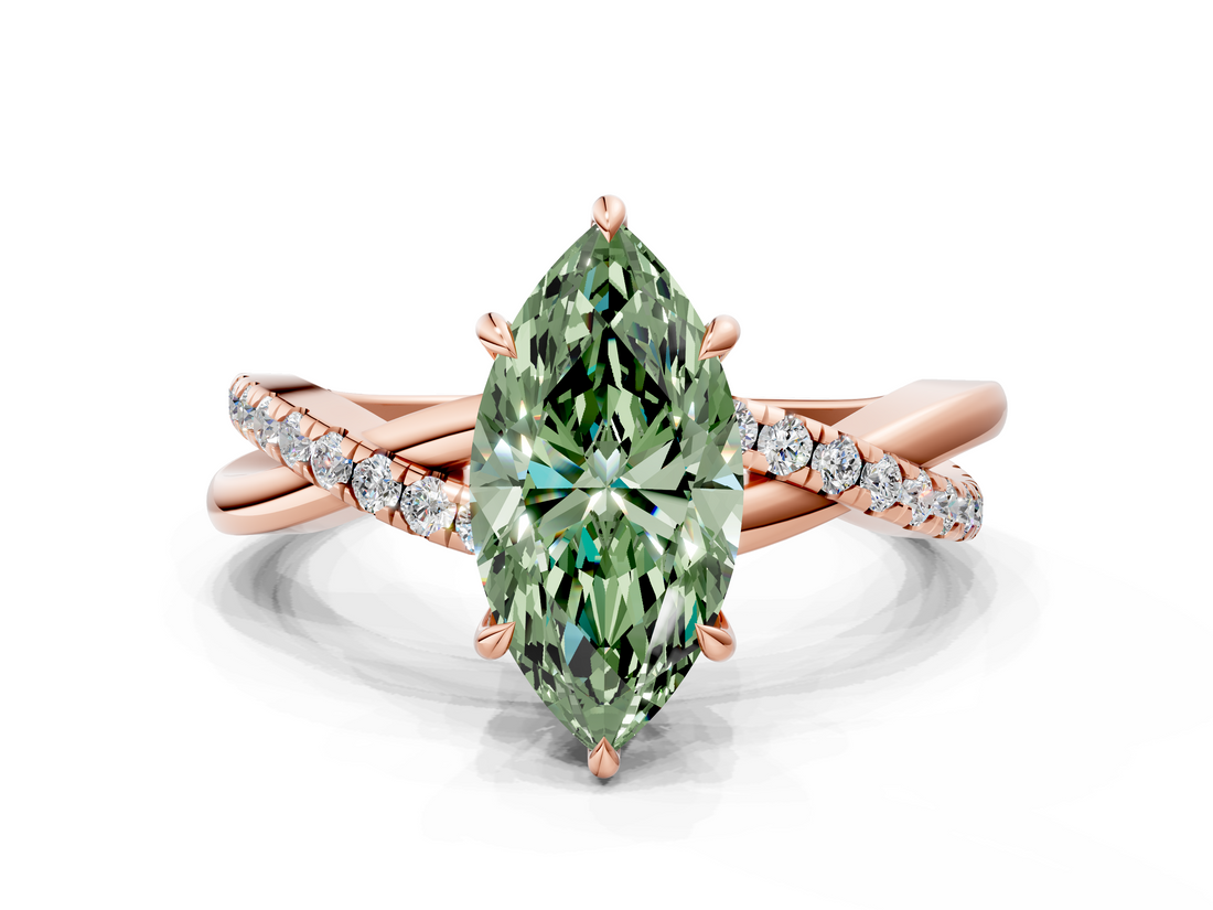 Rose gold Fancy Green Marquise  Cut Diamond Twisted Band with Pavé Setting and Four-Prong Setting_19