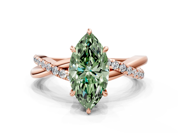 Rose gold Fancy Green Marquise  Cut Diamond Twisted Band with Pavé Setting and Four-Prong Setting