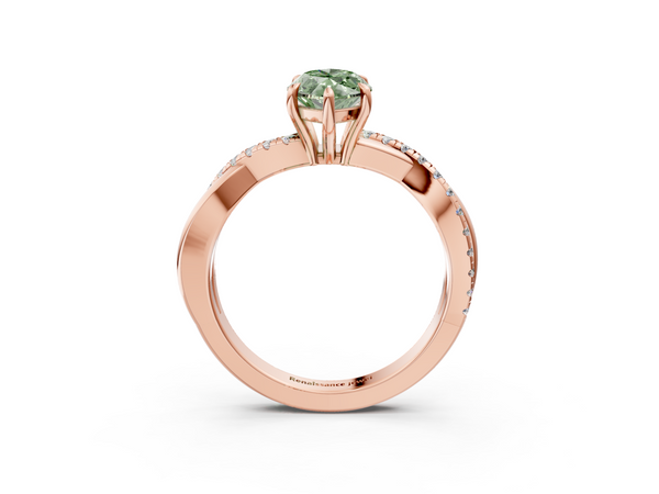 Rose gold Fancy Green Marquise  Cut Diamond Twisted Band with Pavé Setting and Four-Prong Setting