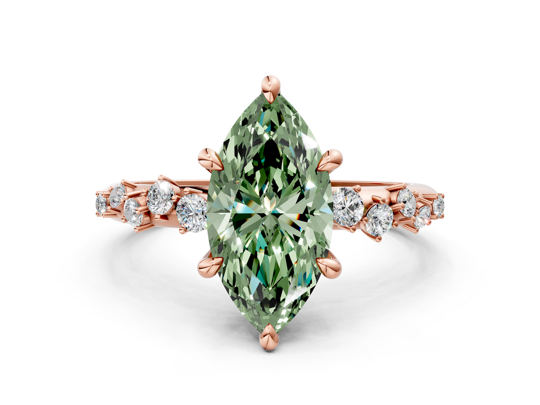 Rose gold Fancy Green Marquise  Cut Diamond Vine Band with Four-Prong Setting_57