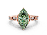 Rose gold Fancy Green Marquise  Cut Diamond with Milgrain Marquise and Bezel Accents on a Solitaire Band with Prong Setting_230