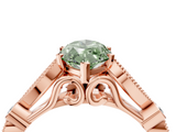 Rose gold Fancy Green Marquise  Cut Diamond with Milgrain Marquise and Bezel Accents on a Solitaire Band with Prong Setting_234