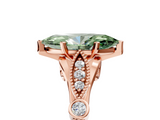 Rose gold Fancy Green Marquise  Cut Diamond with Milgrain Marquise and Bezel Accents on a Solitaire Band with Prong Setting_235