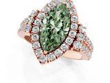 Rose gold Fancy Green Marquise  Cut Double Halo Diamond Engagement Ring with Pave Band and Four-Prong Setting 1