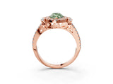 Rose gold Fancy Green Marquise  Cut Double Halo Diamond Engagement Ring with Pave Band and Four-Prong Setting 3