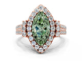 Rose gold Fancy Green Marquise  Cut Double Halo Diamond Engagement Ring with Pave Band and Four-Prong Setting