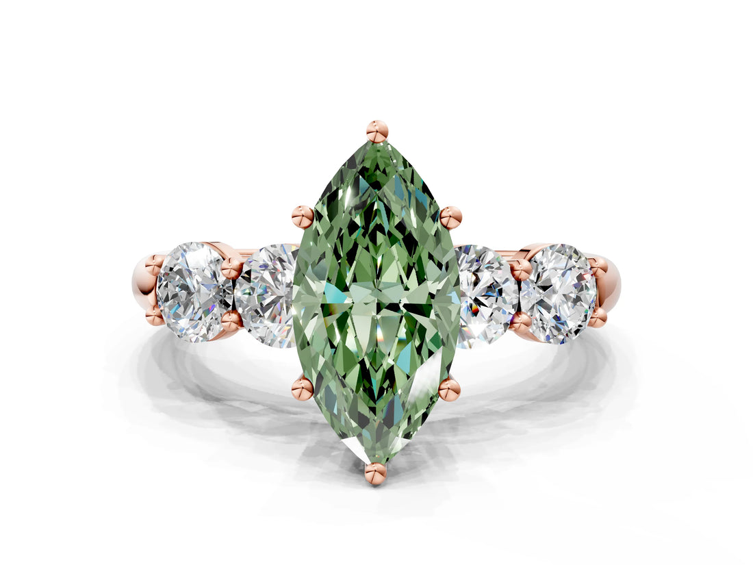 Rose gold Fancy Green Marquise  Cut Five-Stone Prong Set Diamond Ring with Classic Band_32