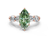 Rose gold Fancy Green Marquise  Cut Five-Stone Prong Set Diamond Ring with Classic Band_32