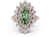 Rose gold Fancy Green Marquise Cut Halo Cluster Diamond Ring with Pave Band and Four-Prong Setting_12
