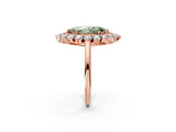 Rose gold Fancy Green Marquise Cut Halo Cluster Diamond Ring with Pave Band and Four-Prong Setting_14