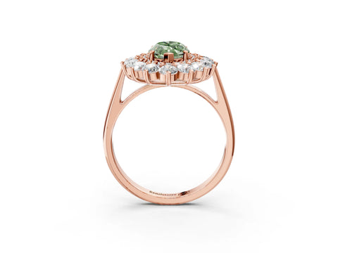 Rose gold Fancy Green Marquise Cut Halo Cluster Diamond Ring with Pave Band and Four-Prong Setting_15