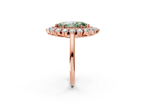 Rose gold Fancy Green Marquise Cut Halo Cluster Diamond Ring with Pave Band and Four-Prong Setting_2