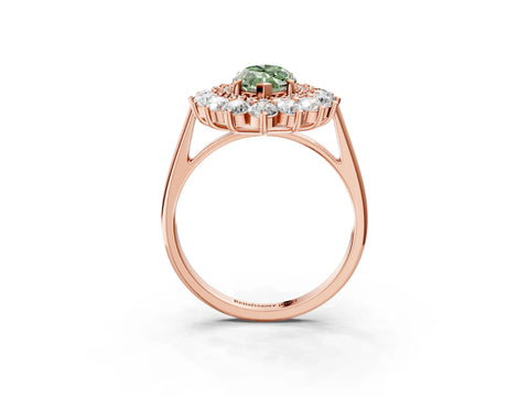 Rose gold Fancy Green Marquise Cut Halo Cluster Diamond Ring with Pave Band and Four-Prong Setting_3