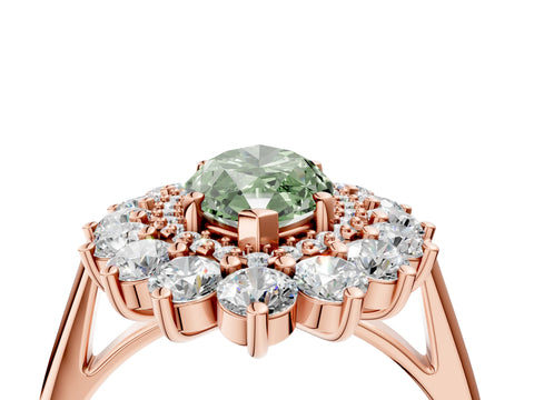 Rose gold Fancy Green Marquise Cut Halo Cluster Diamond Ring with Pave Band and Four-Prong Setting_4