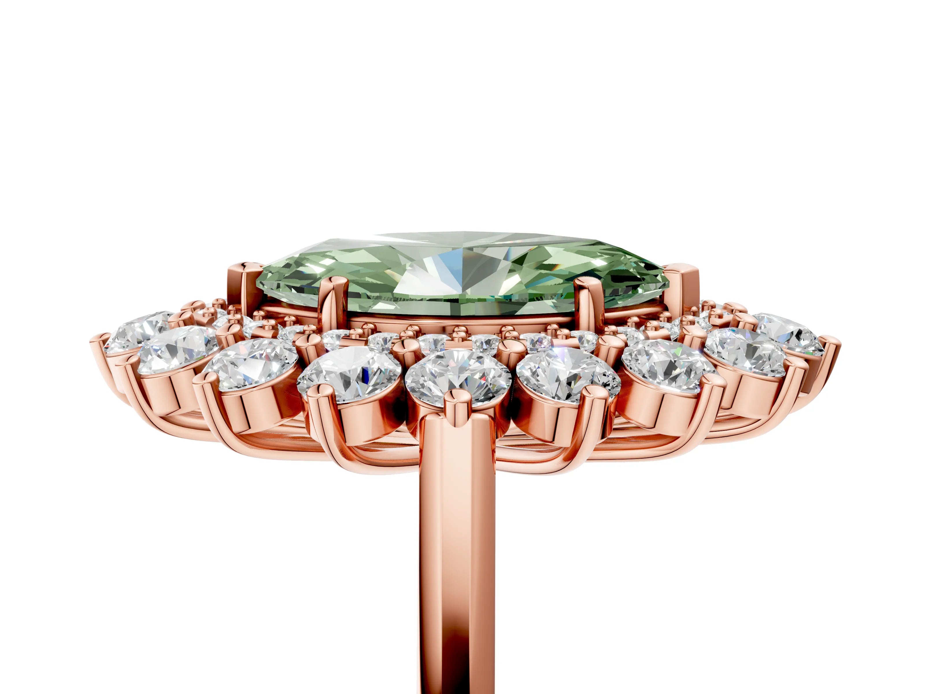 Rose gold Fancy Green Marquise Cut Halo Cluster Diamond Ring with Pave Band and Four-Prong Setting_5
