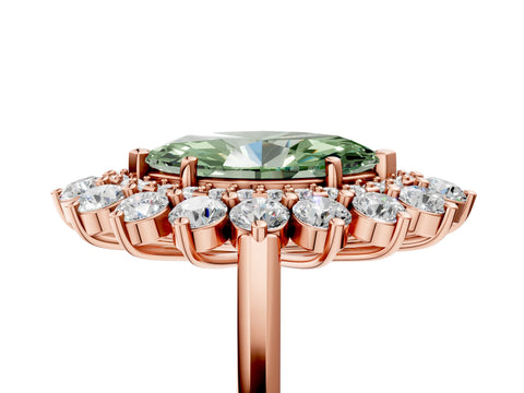 Rose gold Fancy Green Marquise Cut Halo Cluster Diamond Ring with Pave Band and Four-Prong Setting_5